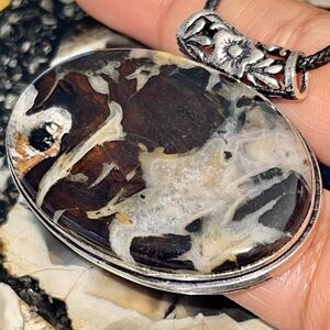 Garnet in Limestone Pendant 1 1/2”x2"